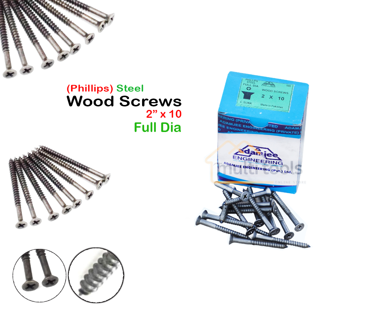 Slotted Steel Wood Screws 2” X 10 (Phillips)